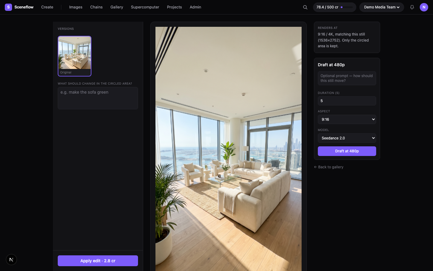 Still editor with the circle tool and the draft panel